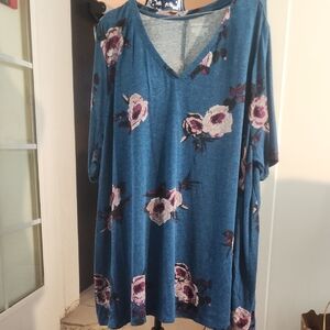 Lane Bryant Floral V-Neck Tunic - Blue and Pink